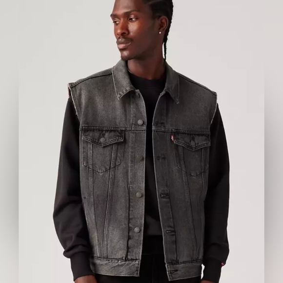 🖤🔹️Levi's® 🔹️men Black Premium Relaxed Fit Trucker Vest - Picture 7 of 7